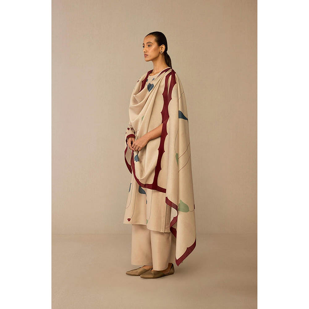 AMPM Azran Beige Kurta with Palazzo and Dupatta