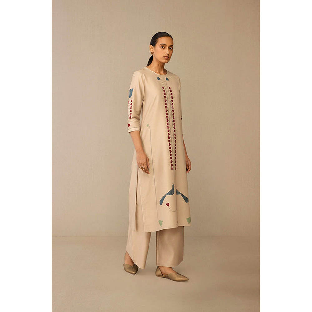 AMPM Azran Beige Kurta with Palazzo and Dupatta