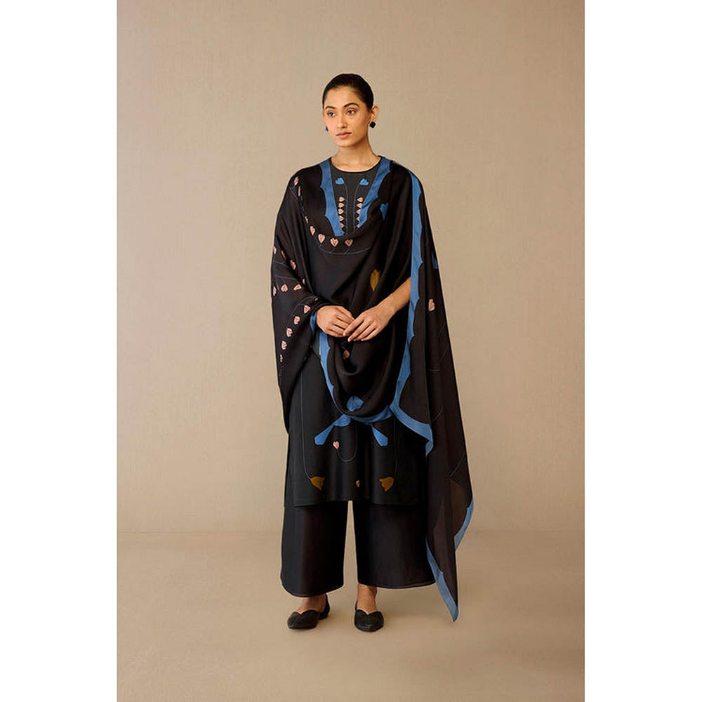 AMPM Shaza Smokey Black Kurta with Palazzo and Dupatta