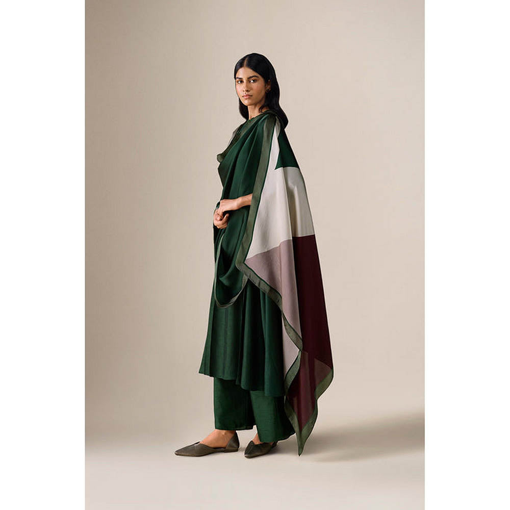 AMPM Shiloh Bottle Green Anarkali Kurta with Palazzo and Dupatta