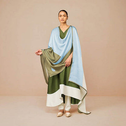 AMPM Tasia Olive Anarkali Kurta with Pant and Dupatta