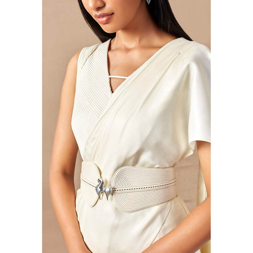 AMPM Aema Ivory Pre-Draped Saree With Attached Stitched Blouse