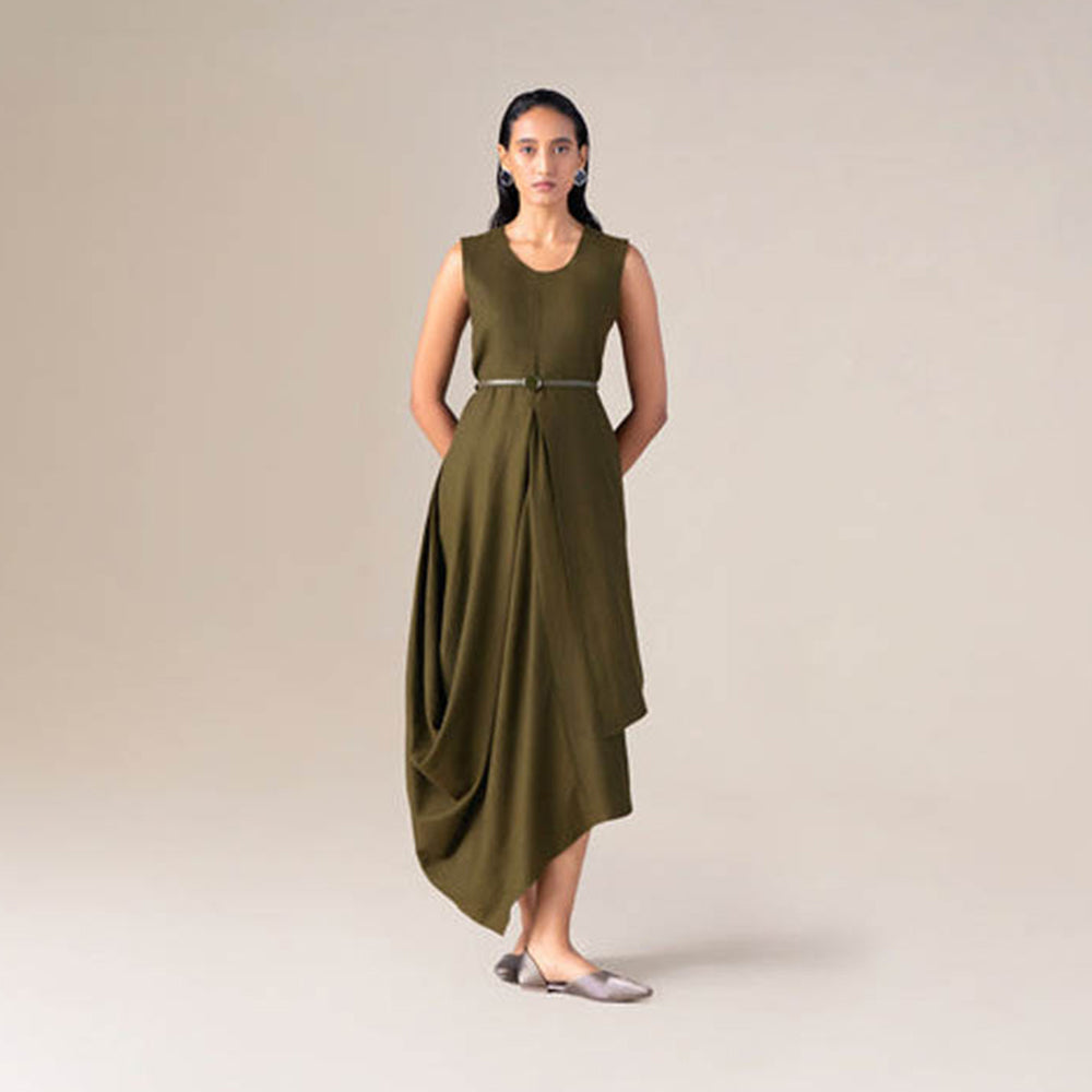AMPM Women Olive Wool Maxi Dress