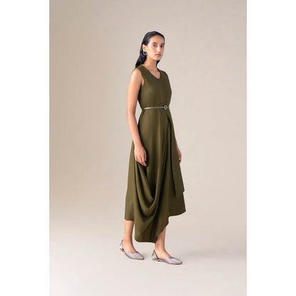 AMPM Women Olive Wool Maxi Dress