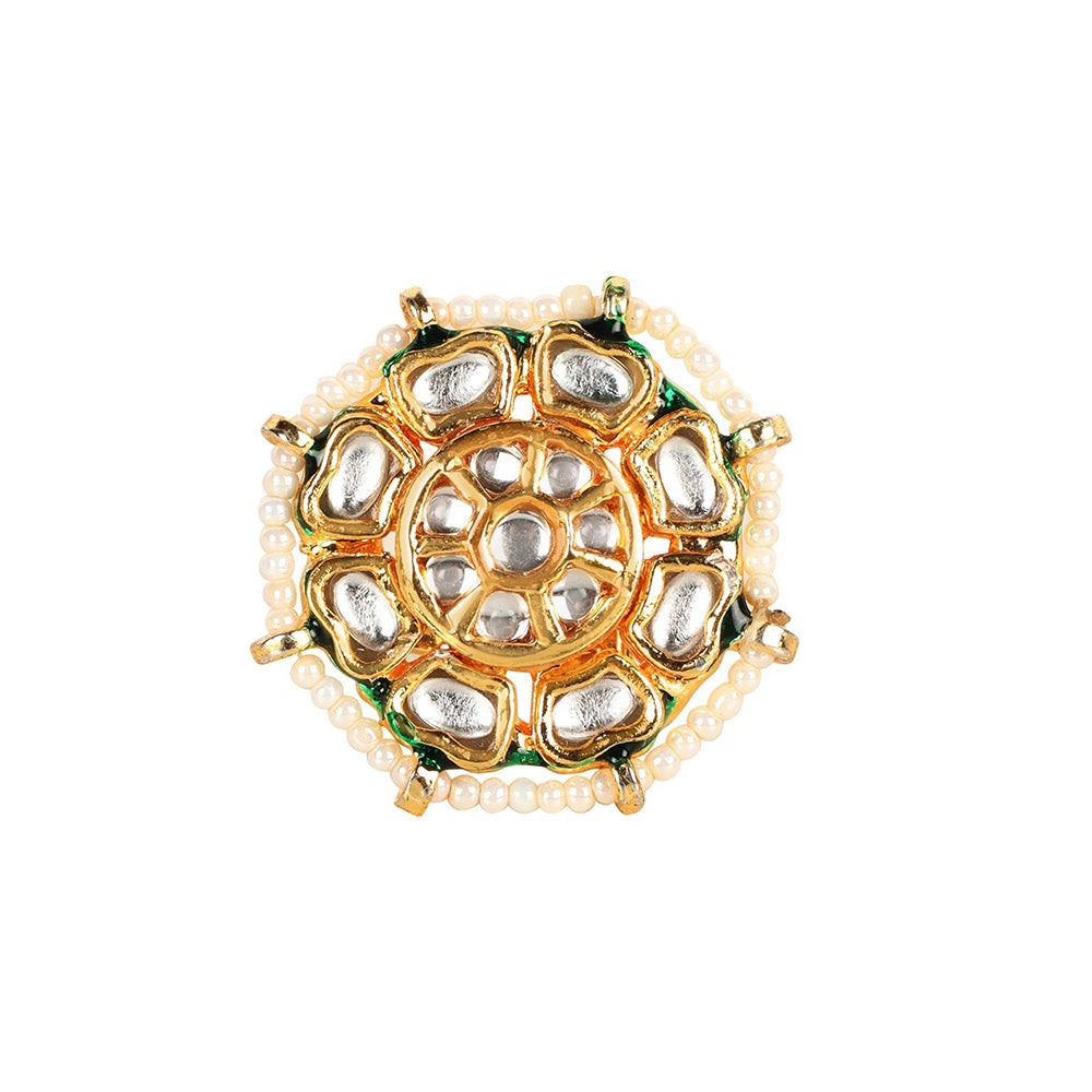 Amreli Jaipur Kundan Adjustable Pearl Ring
