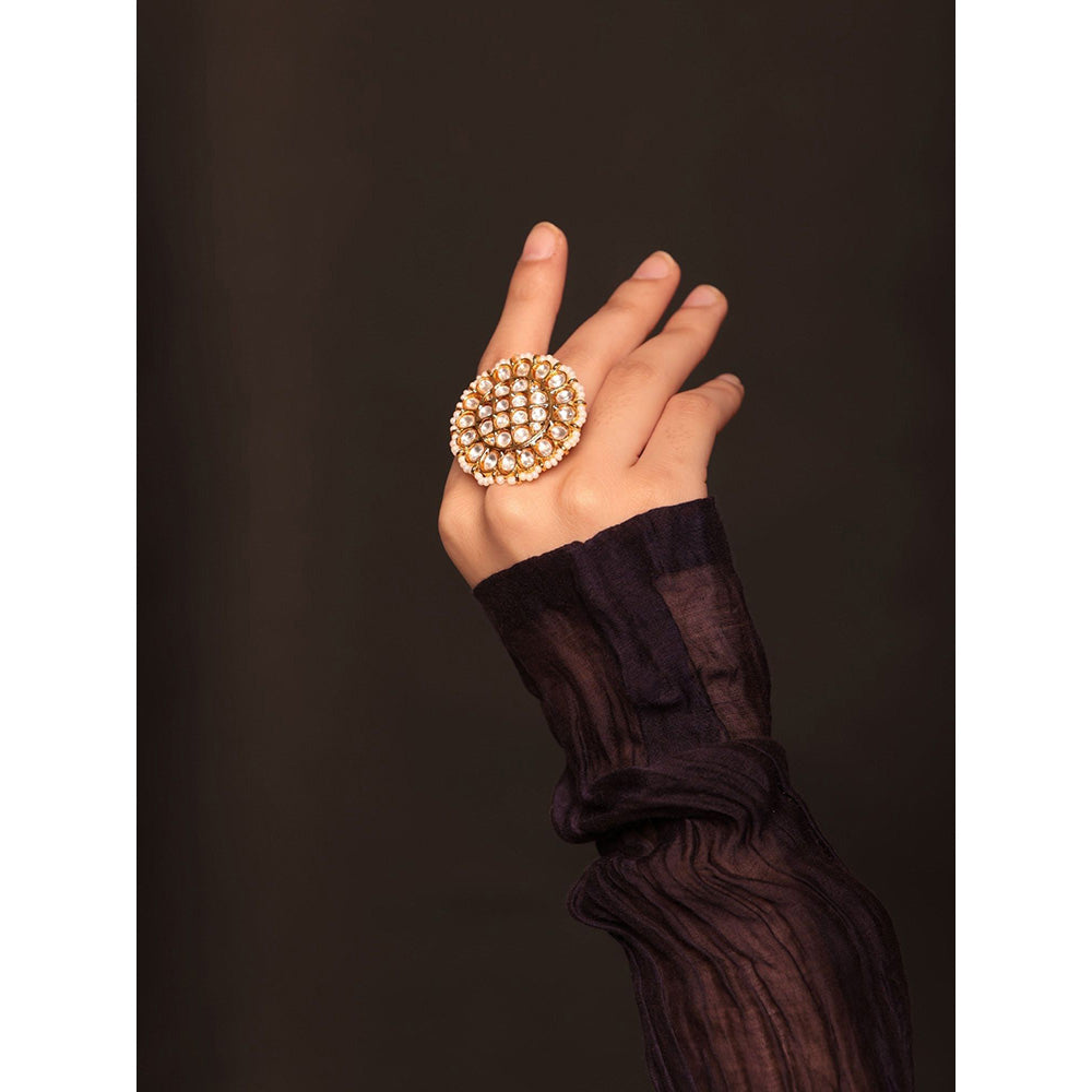 Amreli Jaipur Gold Plated Adjustable Ring