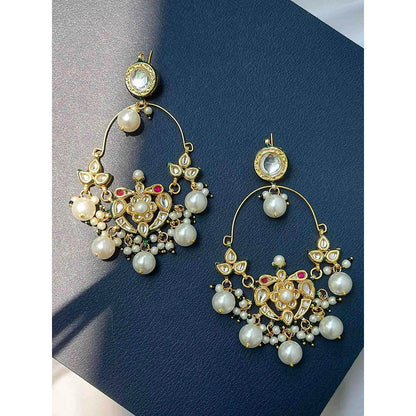 Amreli Jaipur White Kundan Chandbali Earrings