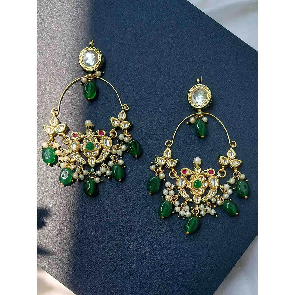 Amreli Jaipur Green Kundan Chandbali Earrings