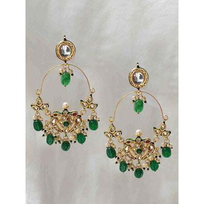 Amreli Jaipur Green Kundan Chandbali Earrings