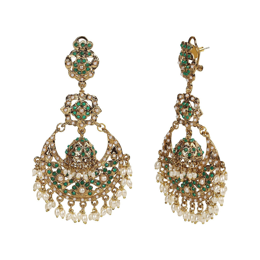 Amreli Jaipur Jadau Green Chandbali Earrings