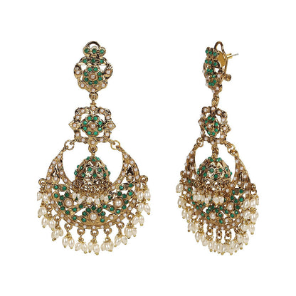 Amreli Jaipur Jadau Green Chandbali Earrings