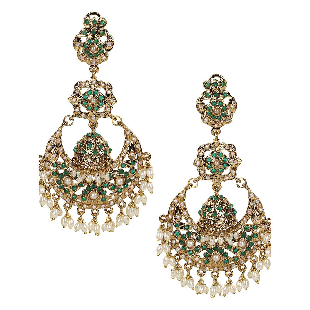 Amreli Jaipur Jadau Green Chandbali Earrings