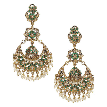 Amreli Jaipur Jadau Green Chandbali Earrings