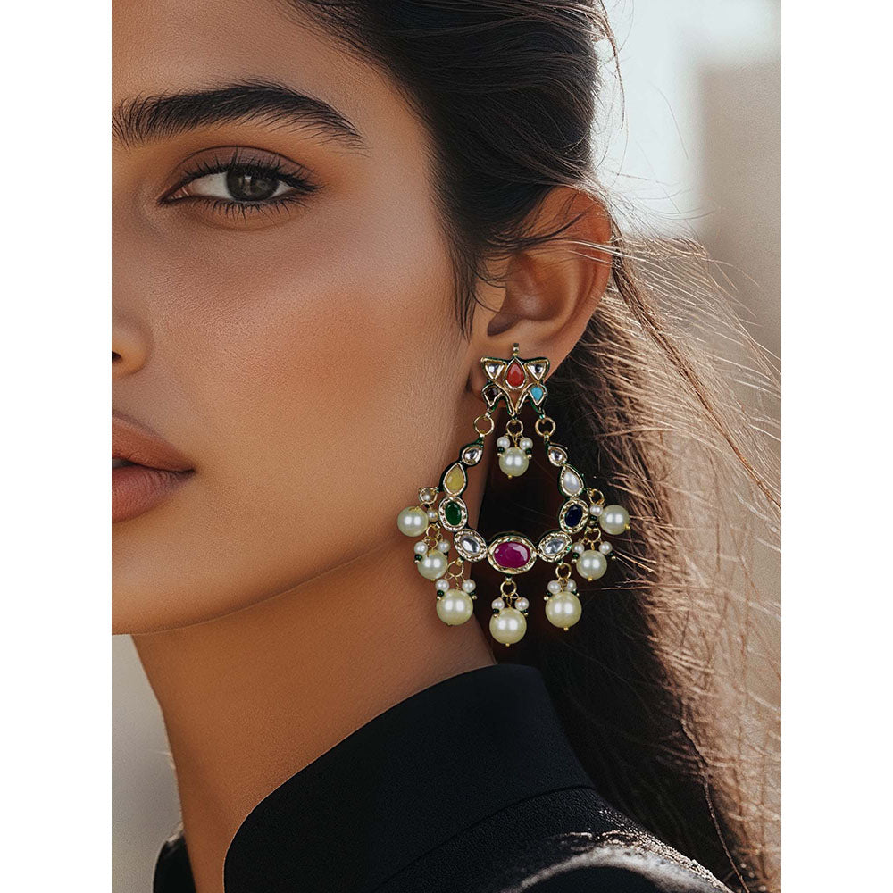 Amreli Jaipur Multicolored Kundan Chandbalis
