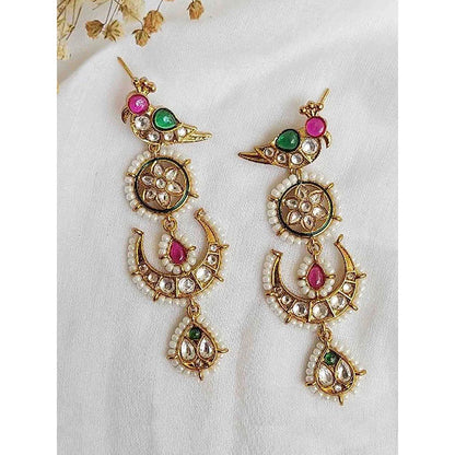 Amreli Jaipur Multi-Color Gold Finish Polki Kundan Earrings