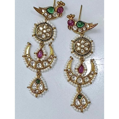 Amreli Jaipur Multi-Color Gold Finish Polki Kundan Earrings