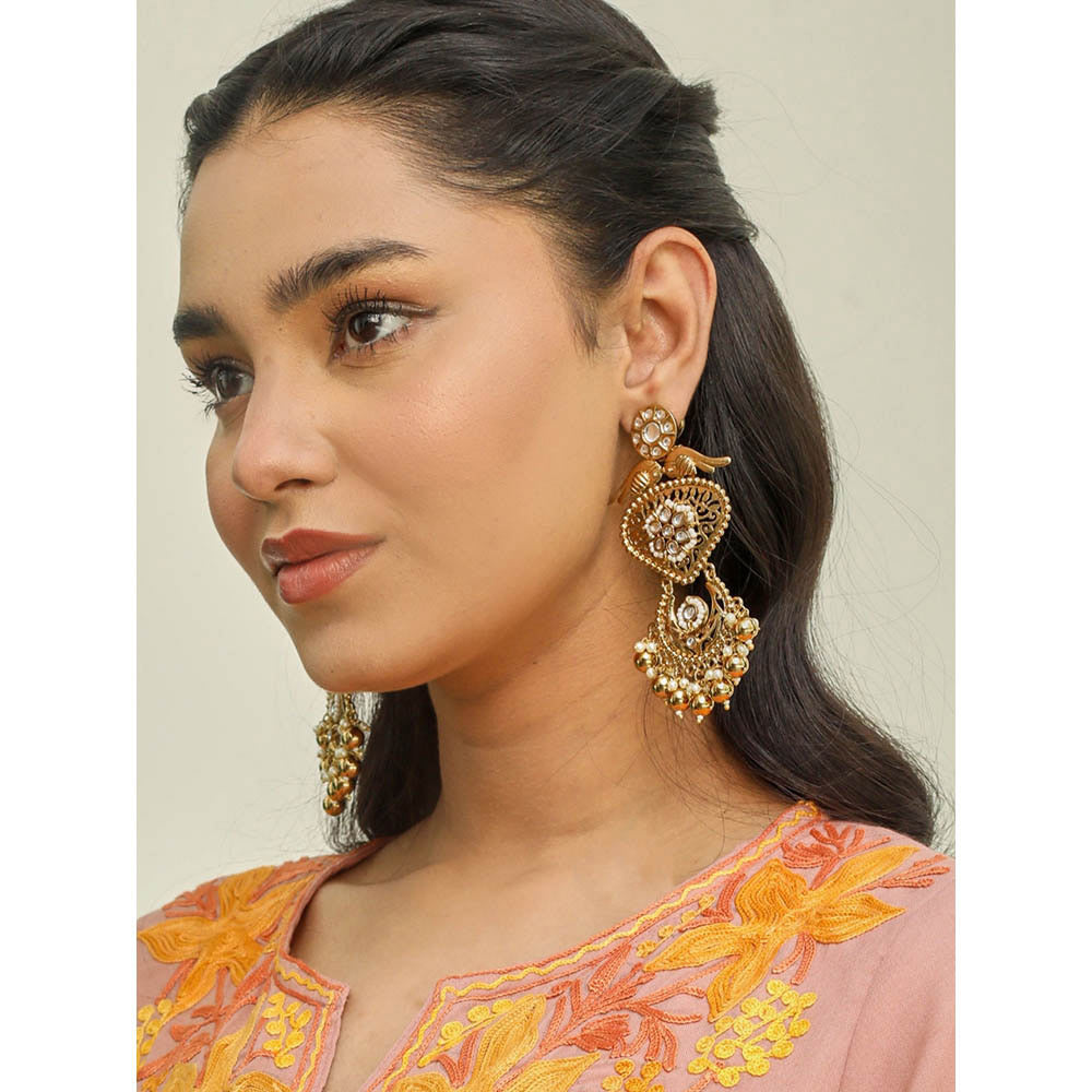 Amreli Jaipur Off White Kundan Chandbali Earrings