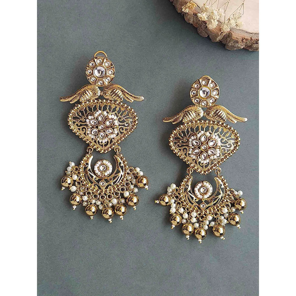 Amreli Jaipur Off White Kundan Chandbali Earrings