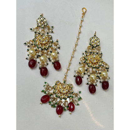 Amreli Jaipur Red Kundan Earrings with Maangtika