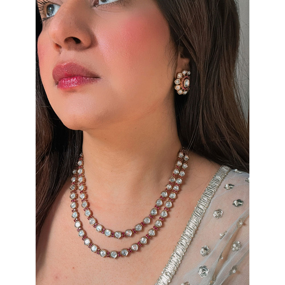 Amreli Jaipur Ruby Polki Multi-Color Stone Necklace & Earrings