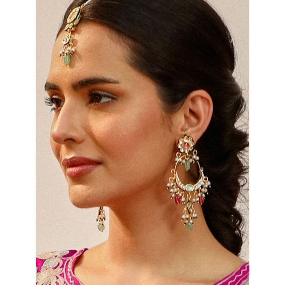 Amreli Jaipur Multi-Color Kundan Chandbali Earrings