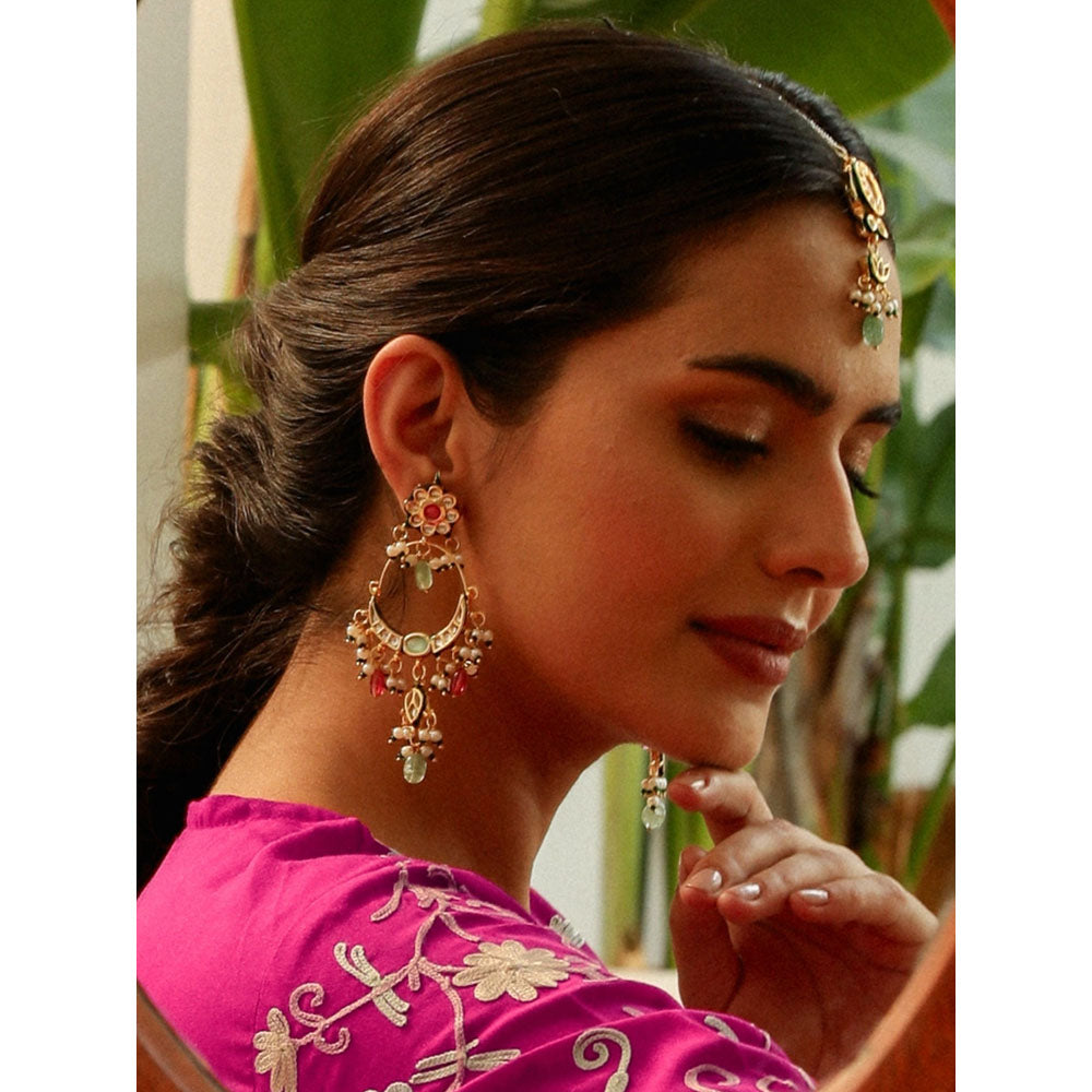 Amreli Jaipur Multi-Color Kundan Chandbali Earrings