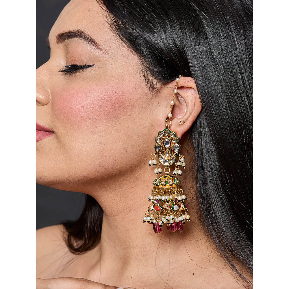 Amreli Jaipur White Kundan Jhumki Earrings