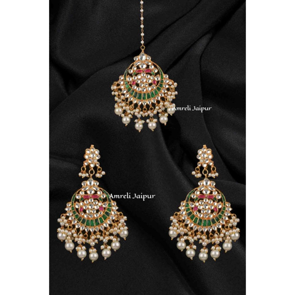 Amreli Jaipur Zinaida Pachi Kundan Earrings With Maangtika