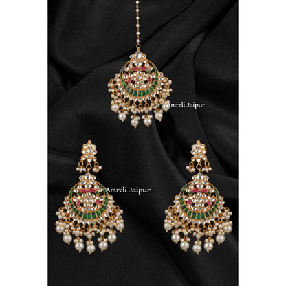Amreli Jaipur Zinaida Pachi Kundan Earrings With Maangtika