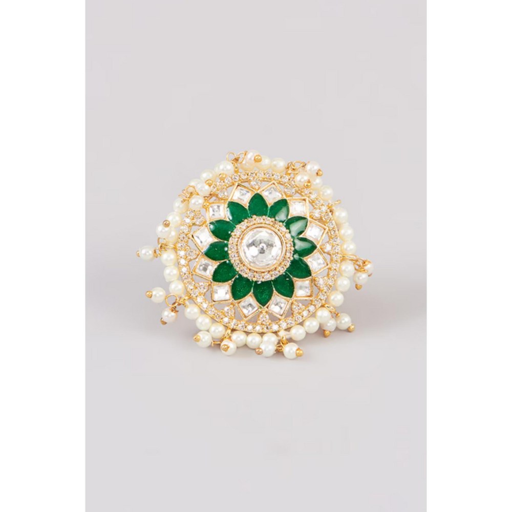 Amreli Jaipur Aasha Polki Green Kundan Ring