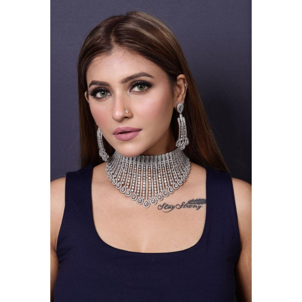 Amreli Jaipur Camella Diamante Silver Choker Set