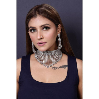 Amreli Jaipur Camella Diamante Silver Choker Set