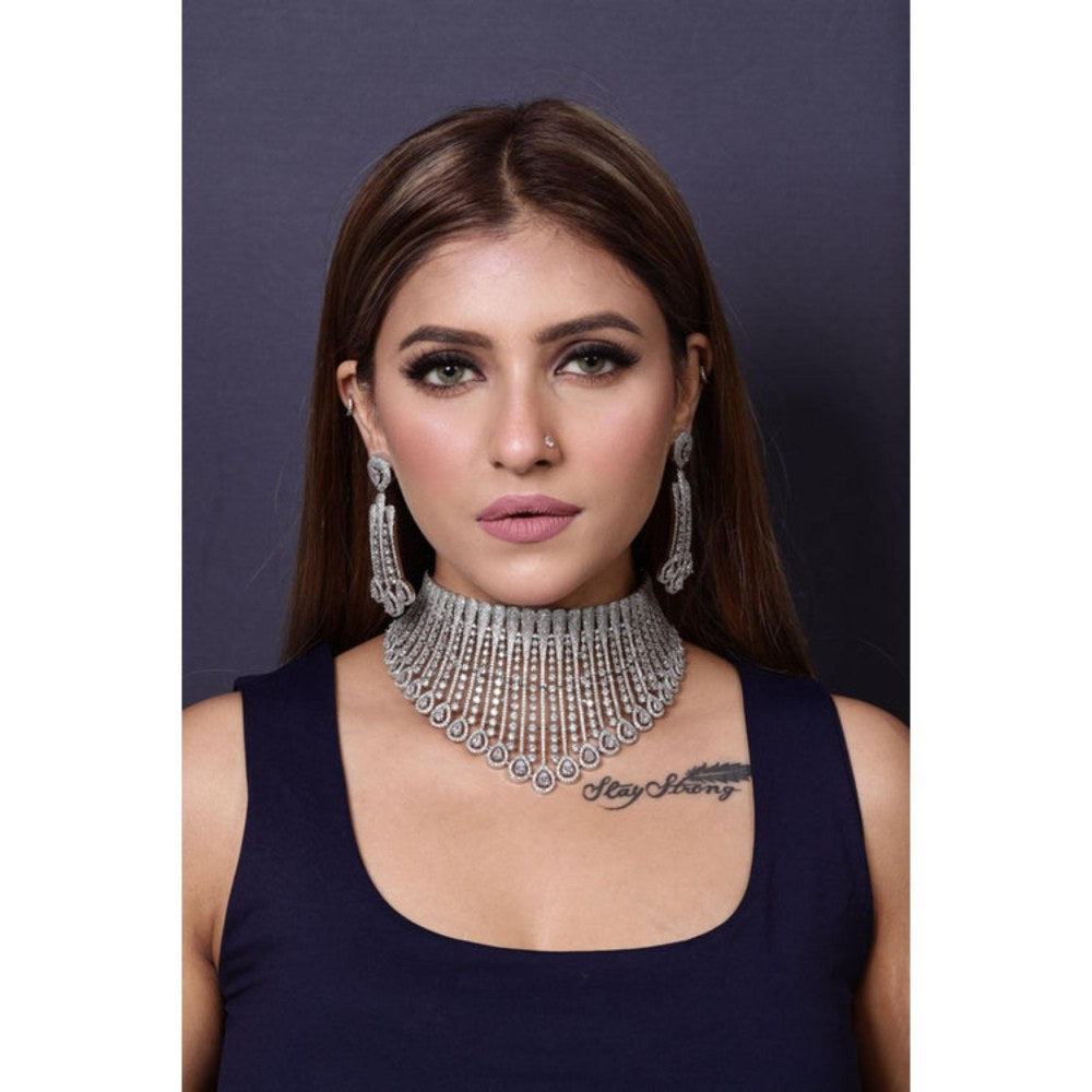 Amreli Jaipur Camella Diamante Silver Choker Set