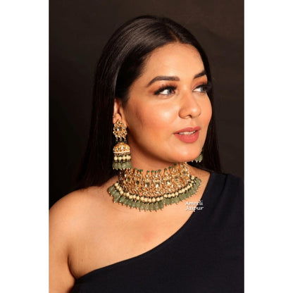 Amreli Jaipur Eiesha Pachi Kundan Green Choker Set