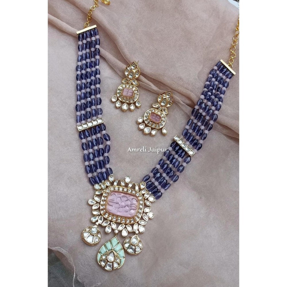 Amreli Jaipur Hoorvi Polki Purple Kundan Necklace Set