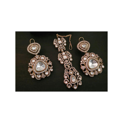 Amreli Jaipur Isha Polki Gold Earrings with Maangtika
