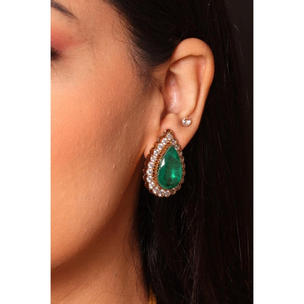 Amreli Jaipur Josie Doublet Green Stone Earrings
