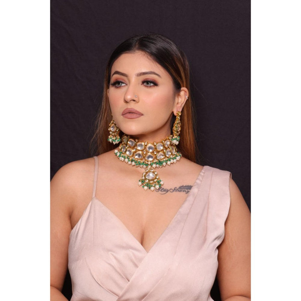 Amreli Jaipur Kundan Bloom Green Necklace Set