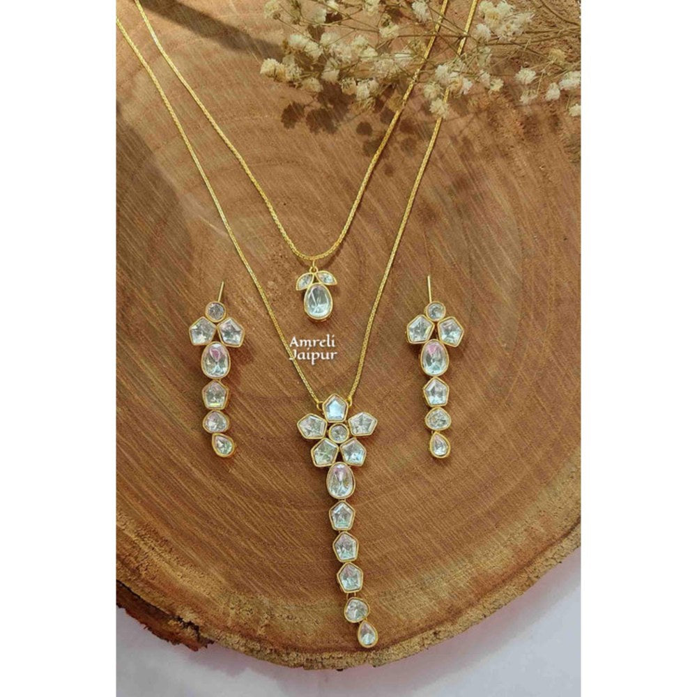 Amreli Jaipur Litzy Moissanite Polki White Necklace Set