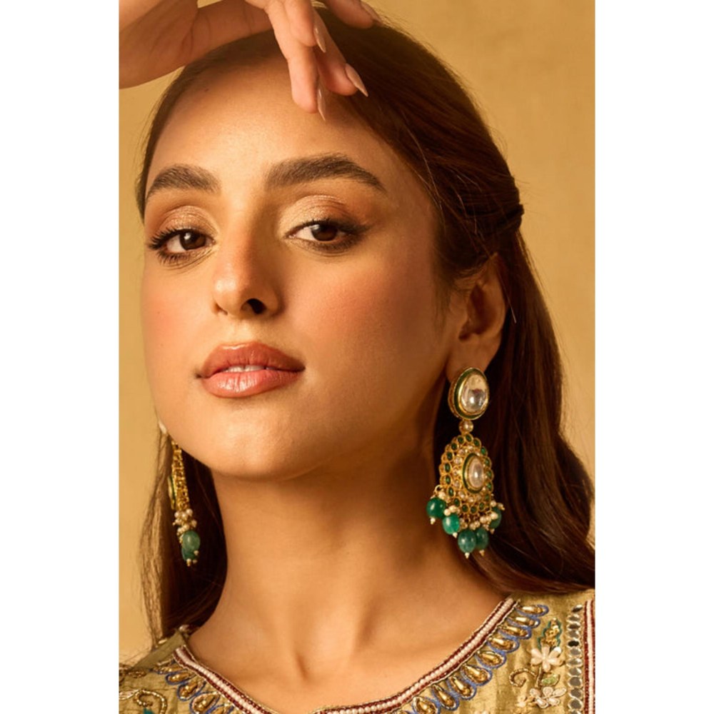 Amreli Jaipur Maneesa Polki Kundan Green Earrings