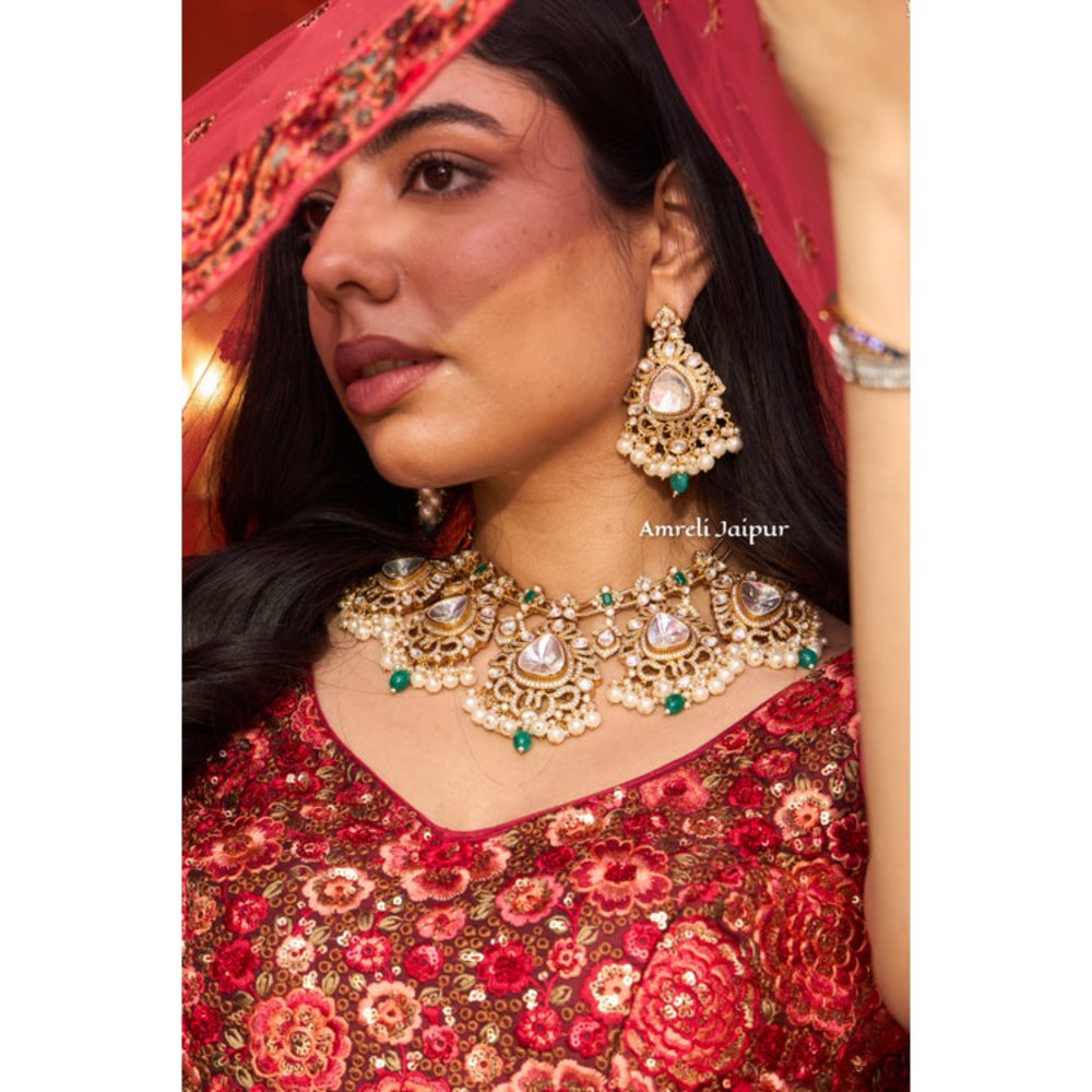 Amreli Jaipur Manorma Polki and Pearlls Necklace Set