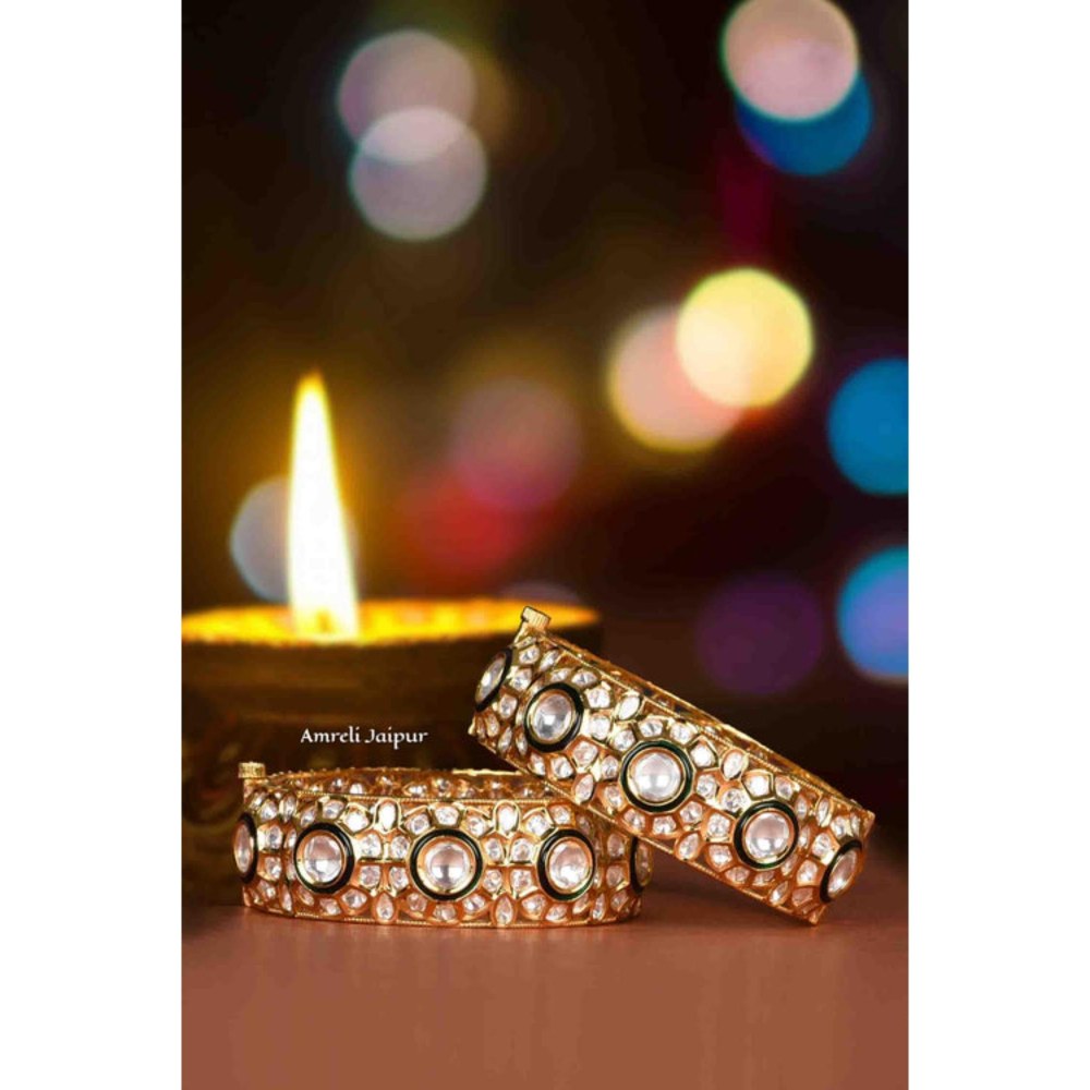 Amreli Jaipur Naila Polki Emerald Bangles