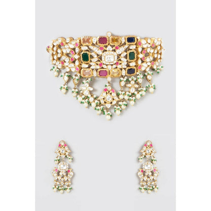 Amreli Jaipur Navrat Polki White Choker Set