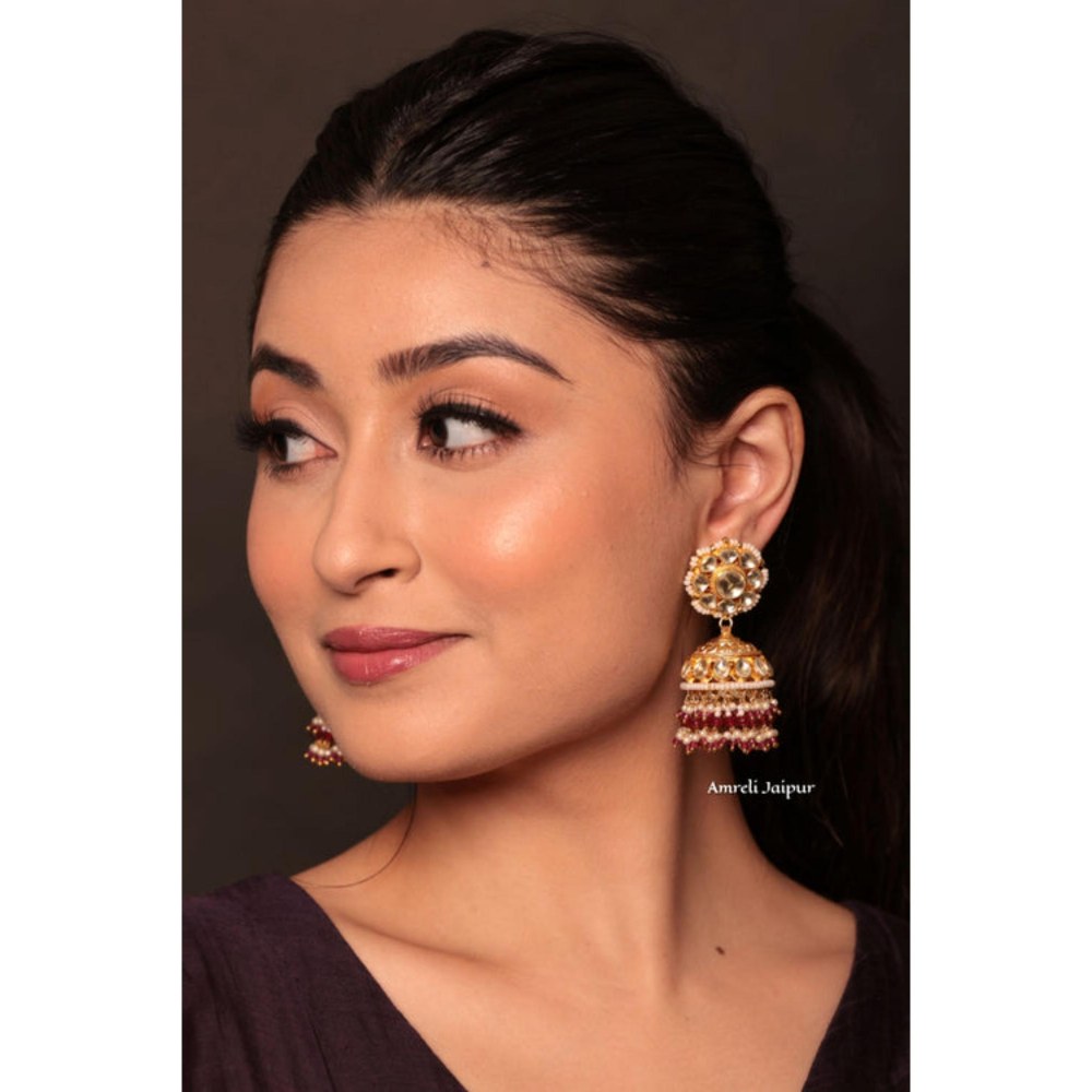 Amreli Jaipur Neya Pachi Kundan Jhumki Earrings