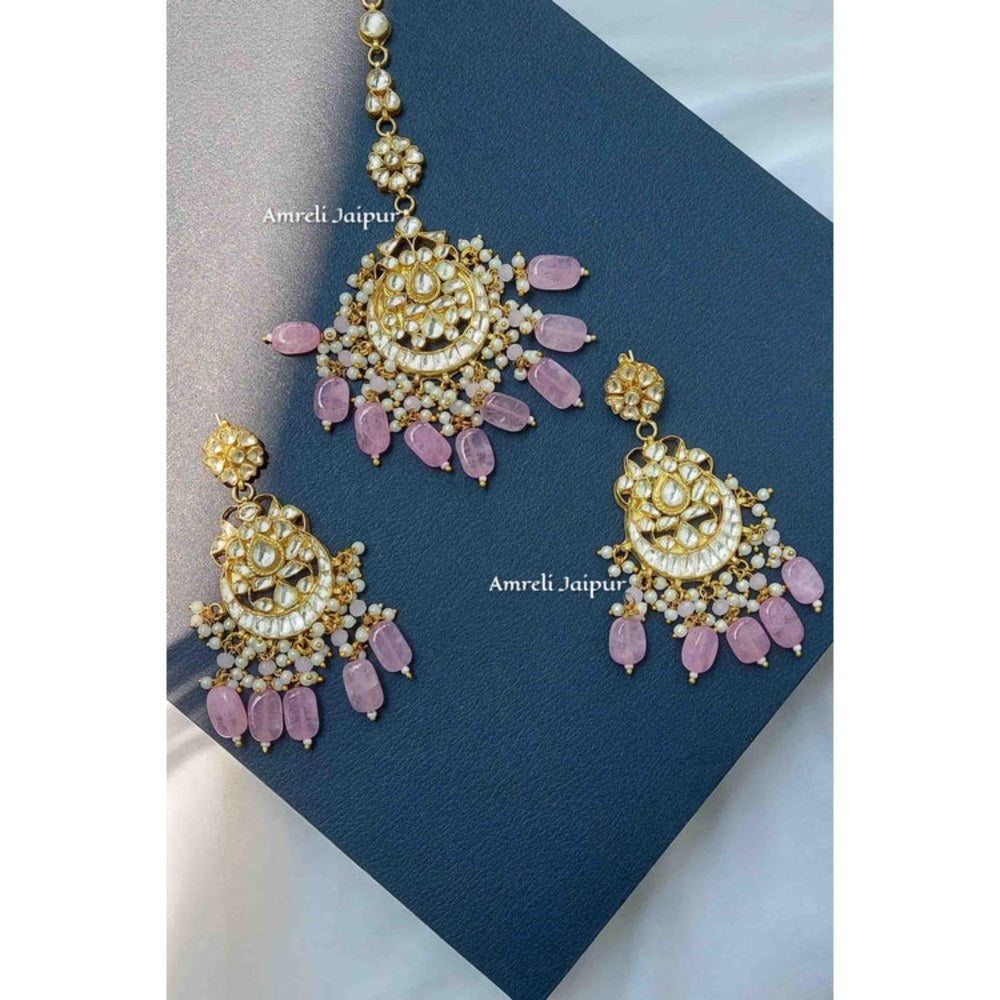 Amreli Jaipur Rasam Pachi Kundan Earrings with Maangtika