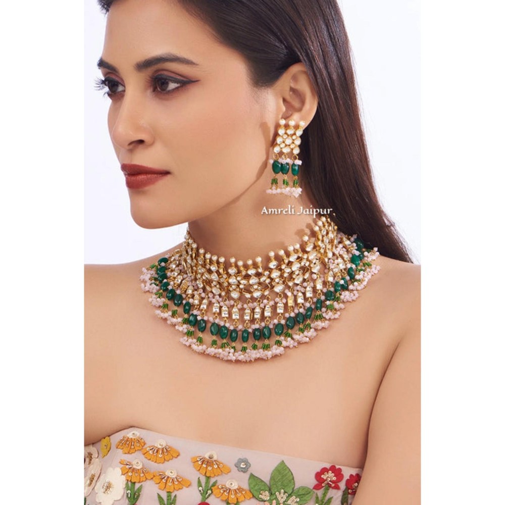 Amreli Jaipur Sabin Gold Green Choker Set