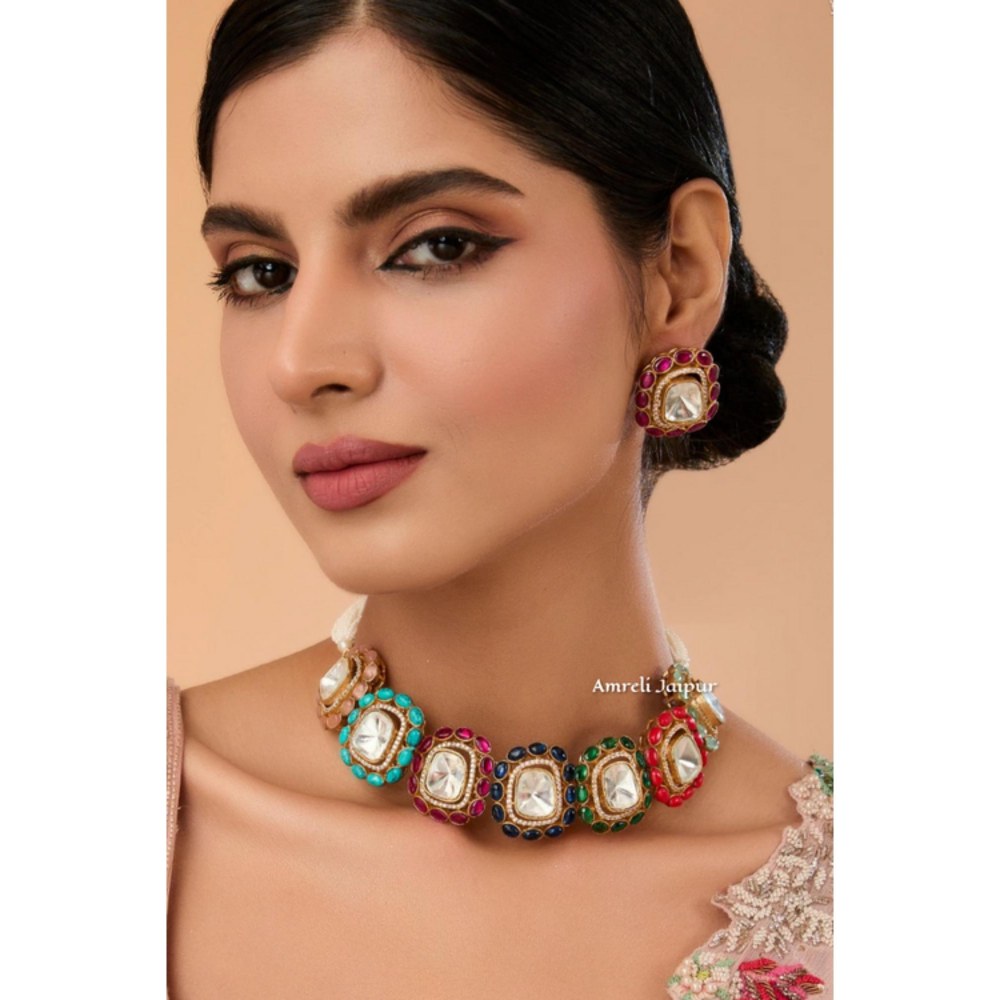 Amreli Jaipur Seeri Polki Multi-Color Choker Set