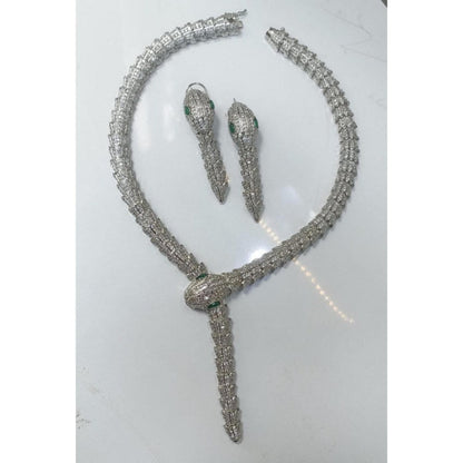 Amreli Jaipur Serpent Silver Diamond Necklace Set