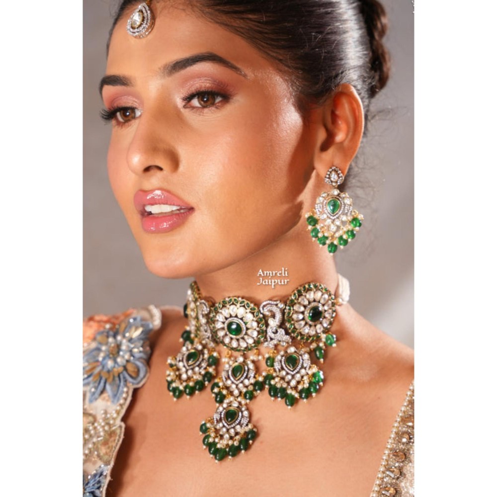 Amreli Jaipur Shiveen Emerald Polki Choker Set