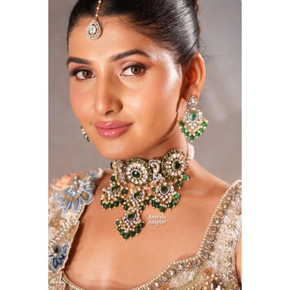 Amreli Jaipur Shiveen Emerald Polki Choker Set